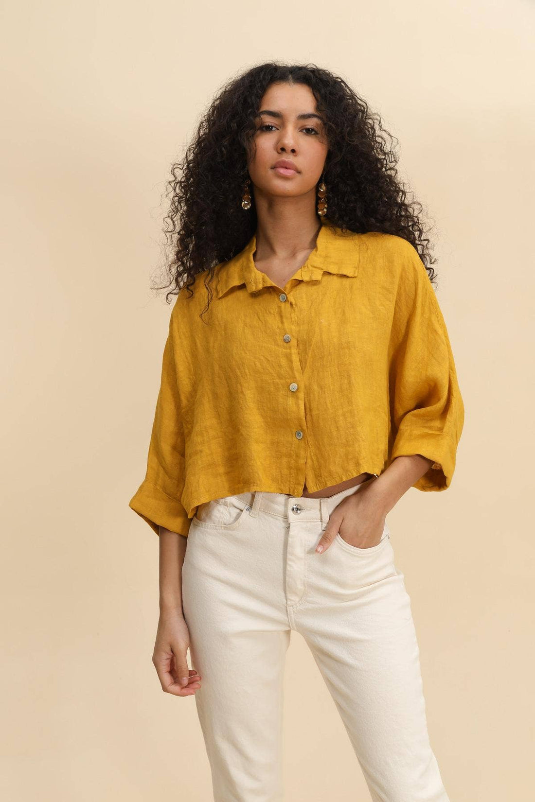 Pure Linen Crop Shirt in White - Vératex Fabrics