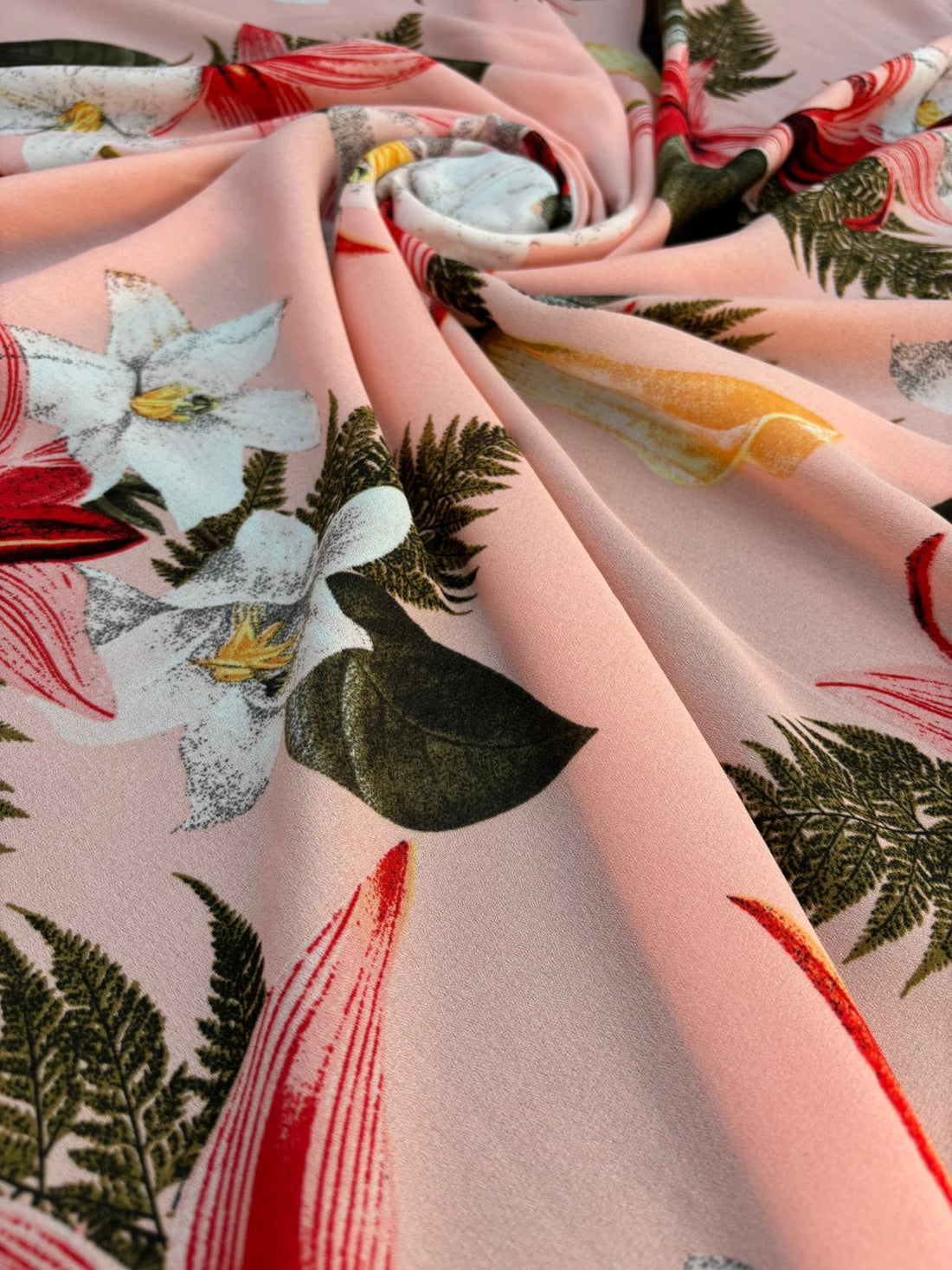 Peach Tropical Floral Print Chiffon Fabric