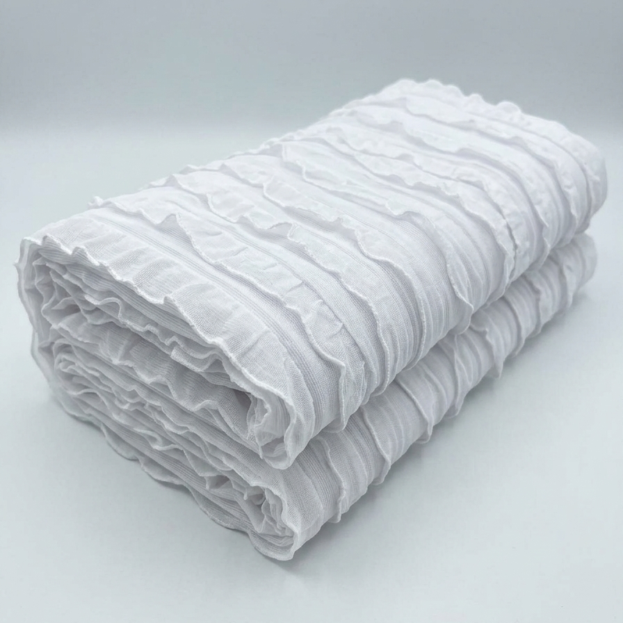 White Tiered Ruffle Stretch Mesh Fabric - Vératex Fabrics