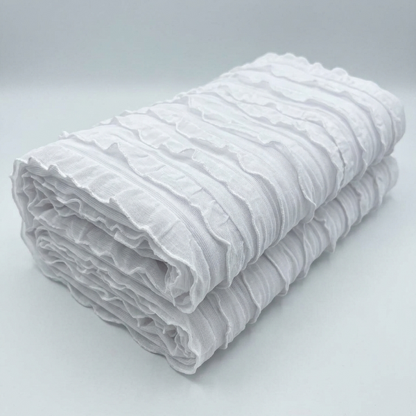 White Tiered Ruffle Stretch Mesh Fabric - Vératex Fabrics