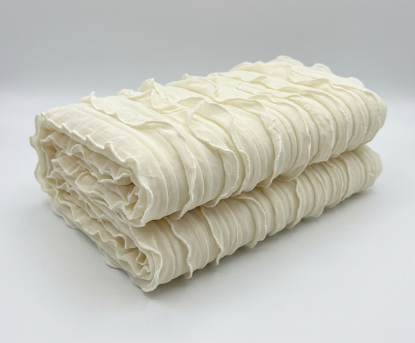 Ivory Tiered Ruffle Stretch Mesh Fabric - Vératex Fabrics