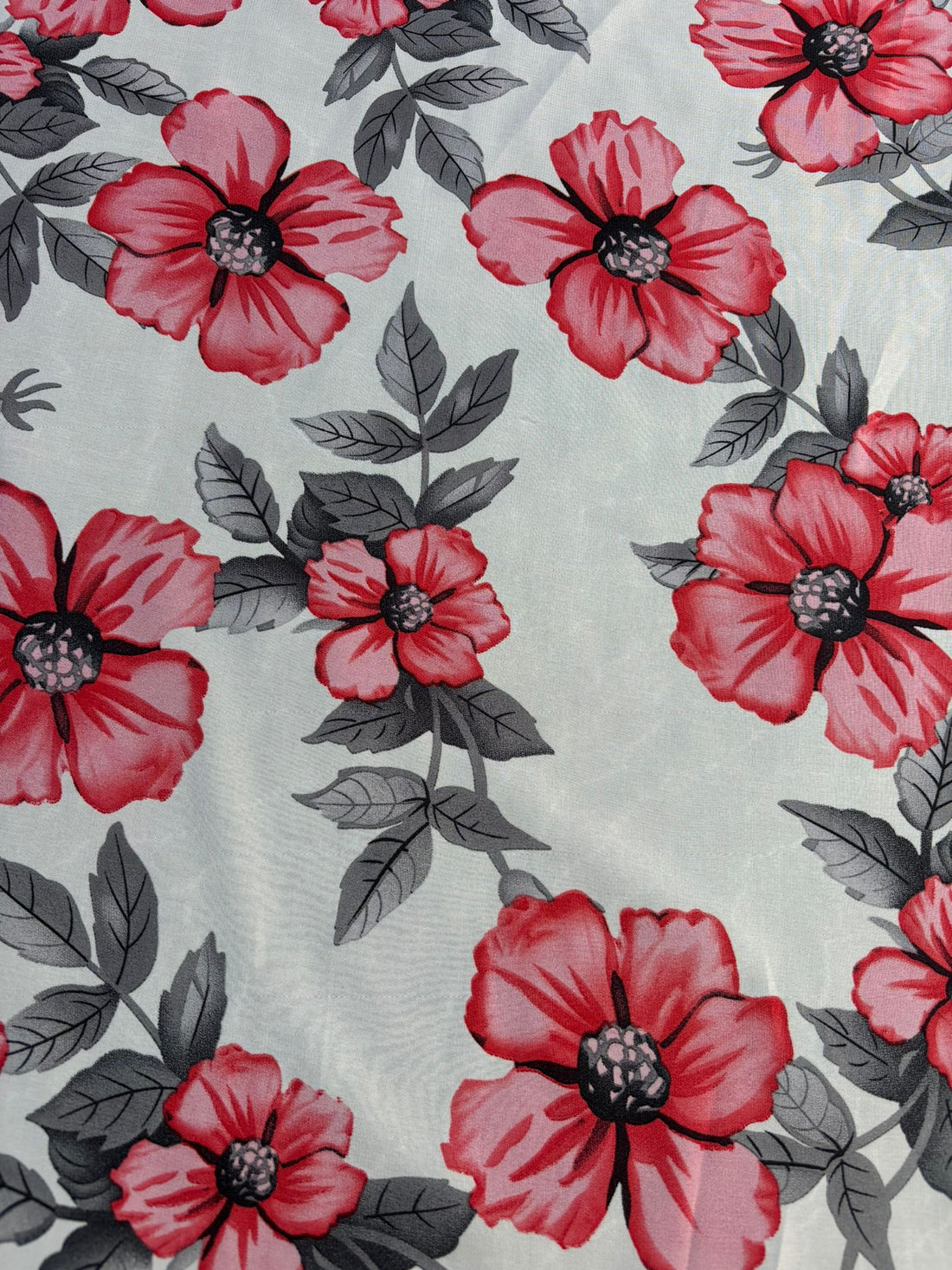 White Red Floral Print Chiffon Fabric