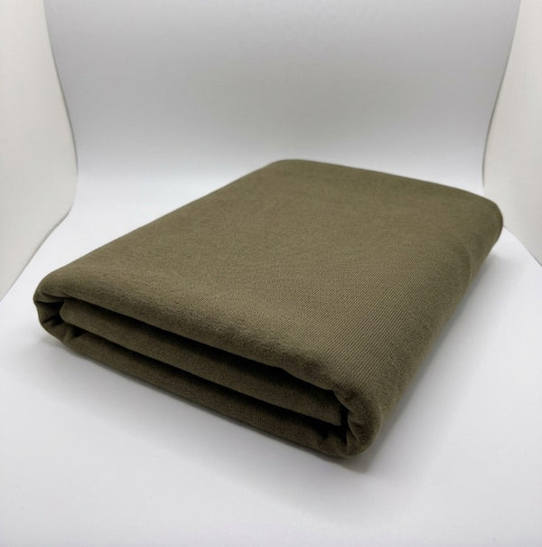 Olive 100% Cotton Loopback Jersey Fabric folded