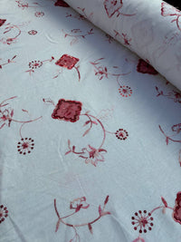 Off White Embroidered Floral Linen Cotton Fabric - Vératex Fabrics