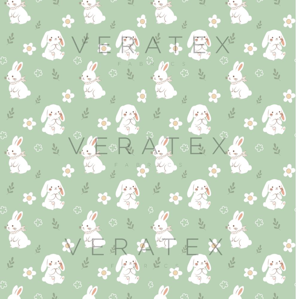 Sweet Sage Bunny and Daisy Seamless Pattern